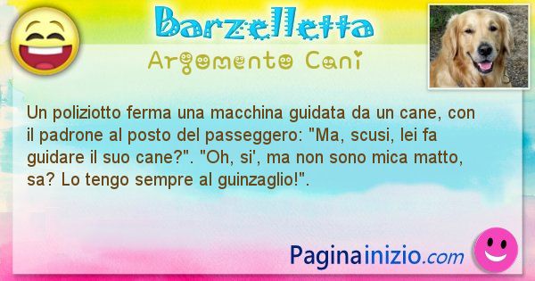 Barzelletta argomento Cani: Un poliziotto ferma una macchina guidata da un cane, con ... (id=1990)