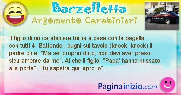 Barzelletta argomento Carabinieri: Il figlio di un carabiniere torna a casa con la pagella ... (id=1872)