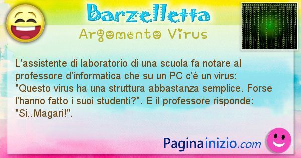 Barzelletta argomento Virus: Lassistente di laboratorio di una scuola fa notare al ... (id=1175)