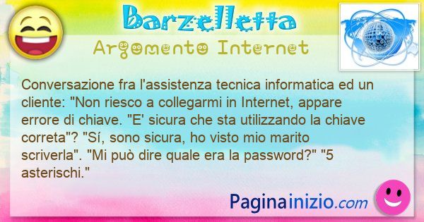 Barzelletta argomento Internet: Conversazione fra l'assistenza tecnica informatica ed un ... (id=3345)