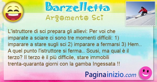 Barzelletta argomento Sci: L'istruttore di sci prepara gli allievi: Per voi che ... (id=3333)