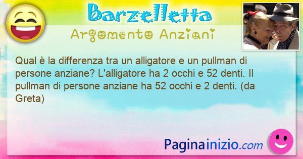 Barzelletta argomento Anziani: Qual  la differenza tra un alligatore e un pullman di ... (id=3393)