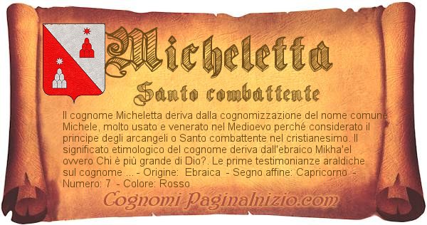 Micheletta Significato del cognome origini e curiosit