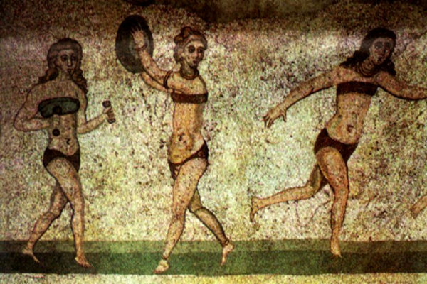 Mosaico antica Roma raffigurante donne con costume da bagno