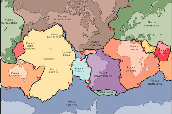 Mappa delle placche tettoniche terrestri