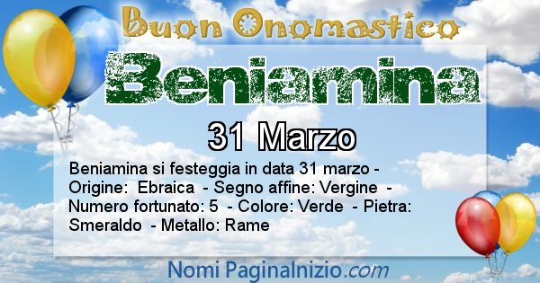 Beniamina - Onomastico del nome Beniamina