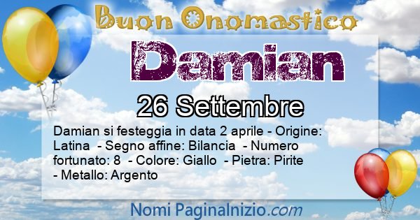 Damian - Onomastico del nome Damian