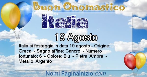 Italia - Onomastico del nome Italia