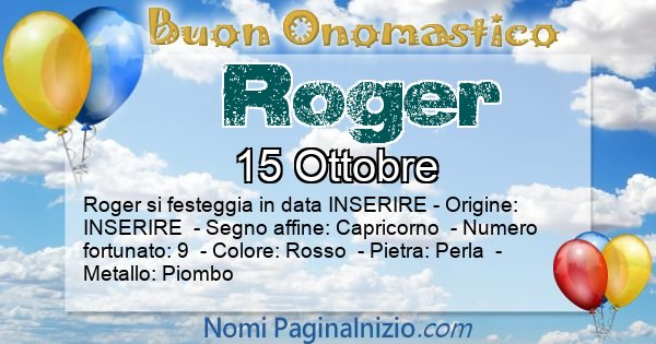 Roger - Onomastico del nome Roger