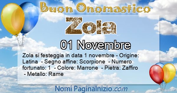 Zola - Onomastico del nome Zola