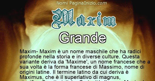 Maxim - Significato reale del nome Maxim